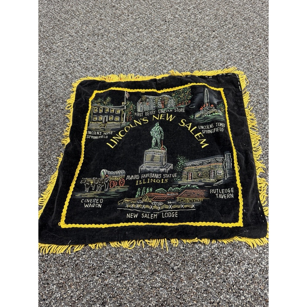 1970s True Vintage Black Small Tapestry Lincolns New Salem Japan Made Graphic